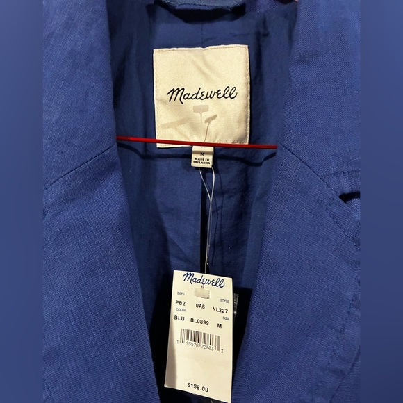 NWT Madewell Sz M Blue 100% linen blazer Chic Office lightweight breathable - Picture 4 of 6